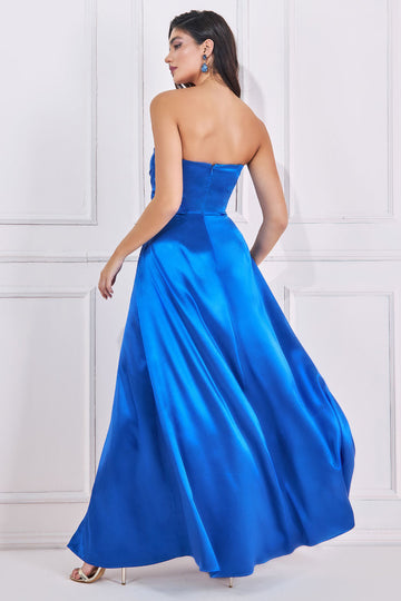 Front Split Satin Bandeau Maxi Dress Goddiva